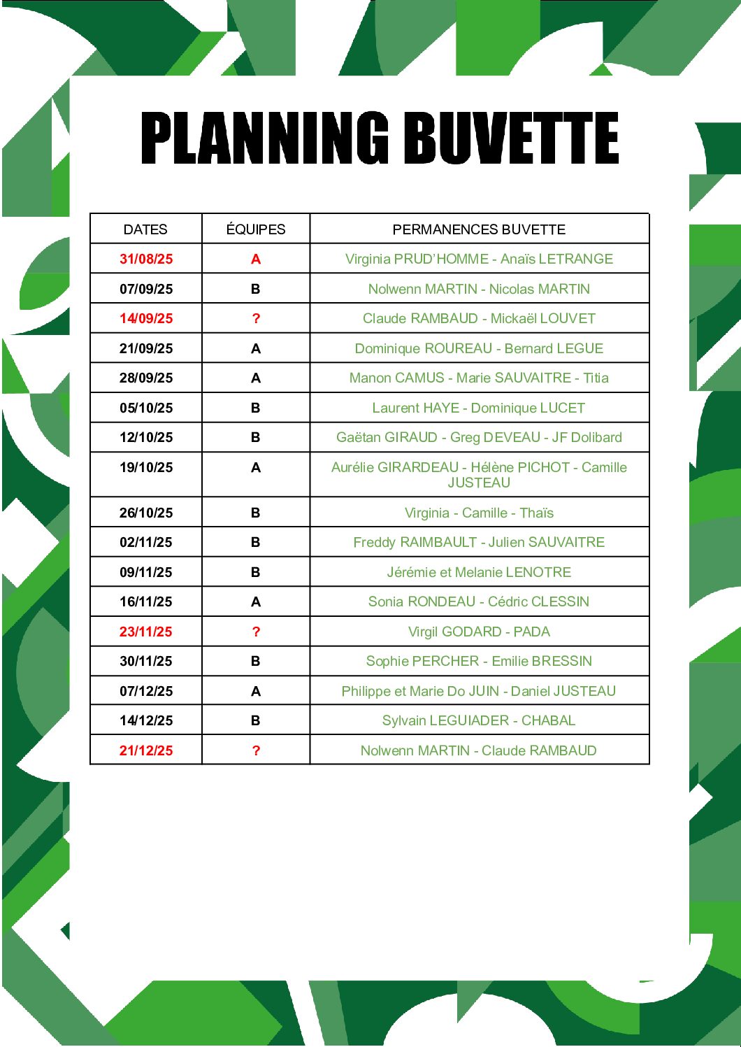 PLANNING BUVETTE MATCHS SENIORS